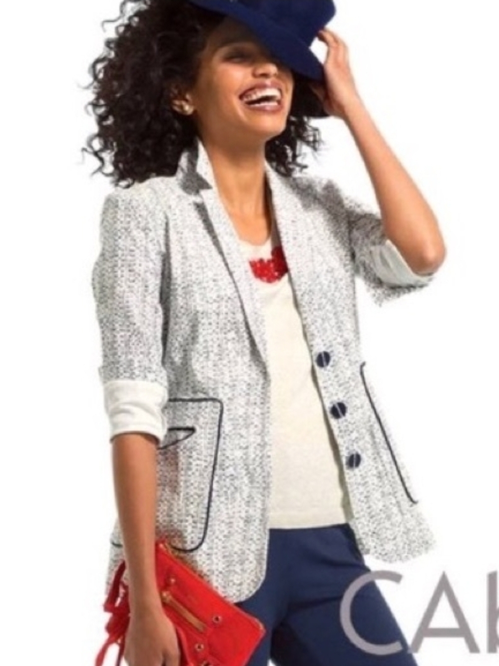 CABI CAROL ANDERSON #204 Three Button Blazer Jacket Black White sz 14